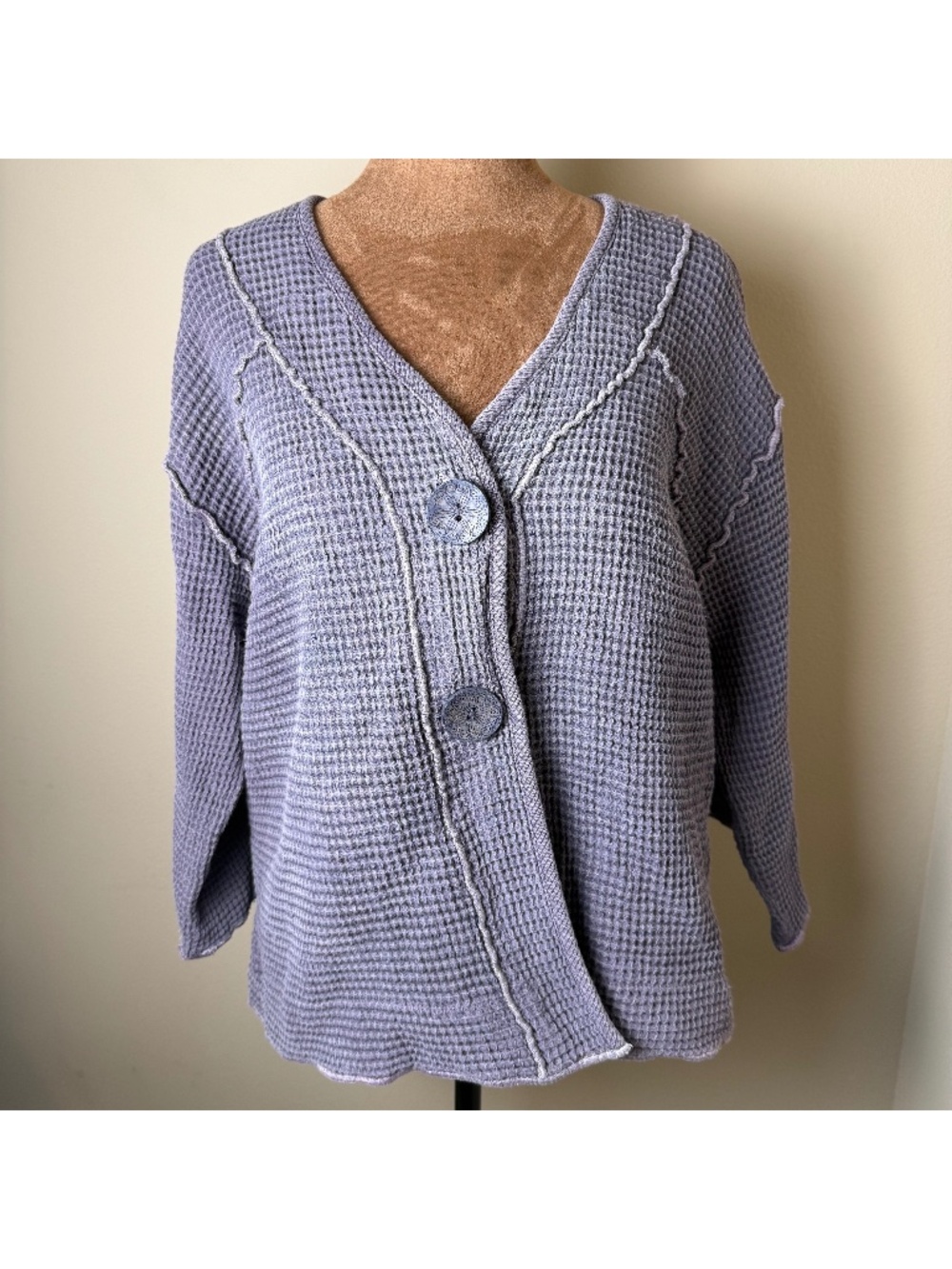 Focus Casual Life Waffle Knit Thermal Shirt Womens Large Purple Lagenlook Boxy